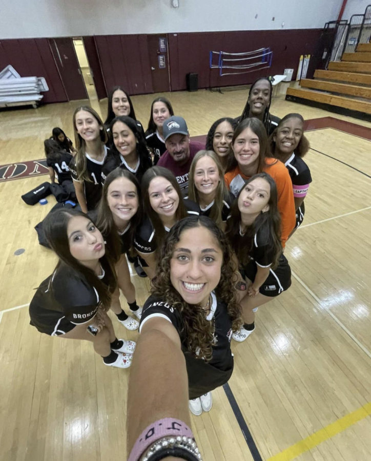 It's one for all and all for one; the lady Bronco soccer team gather together for media day.